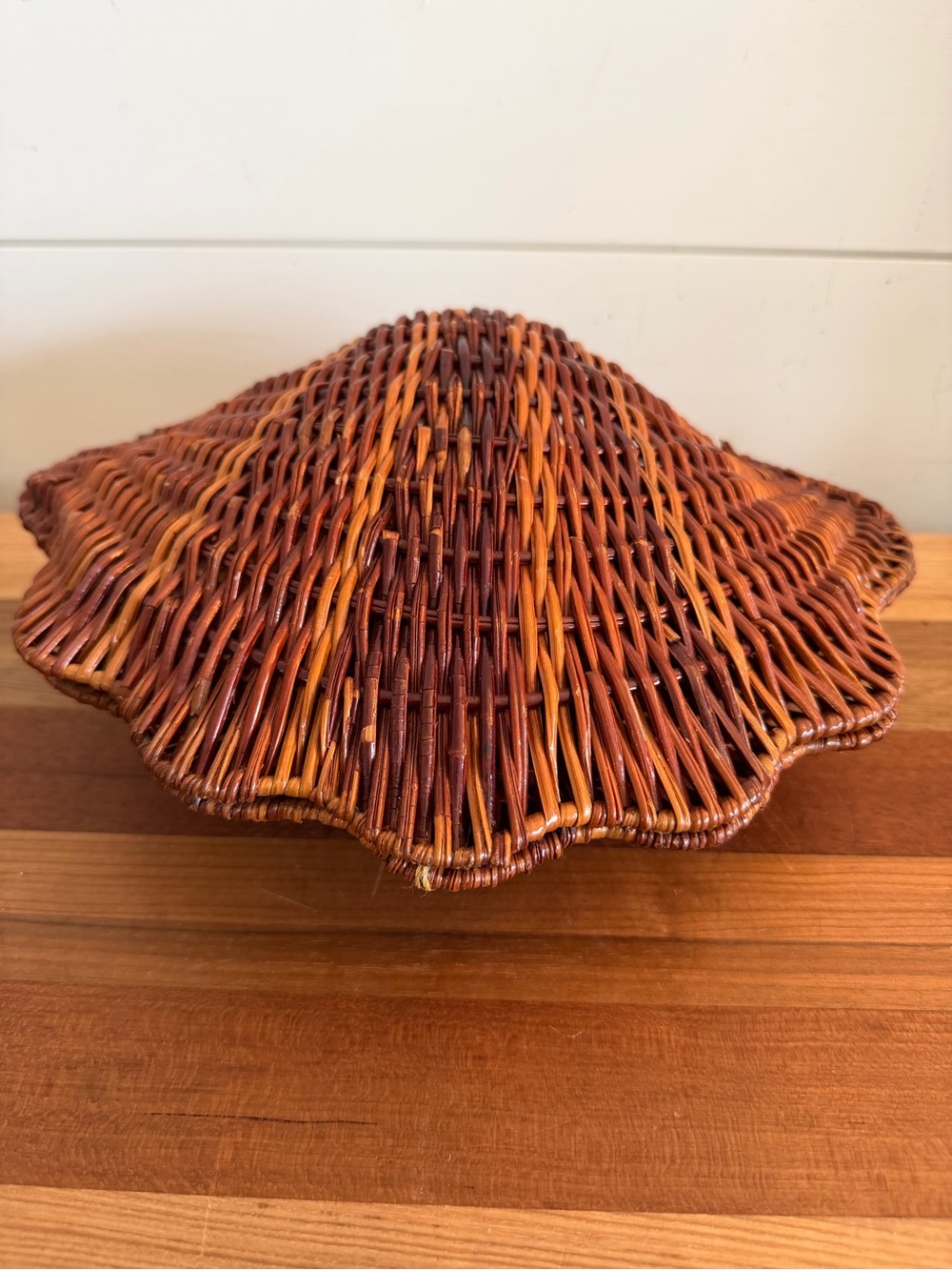 Vintage Rattan Clam Shell Basket Beach Decor